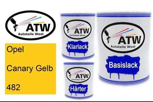 Opel, Canary Gelb, 482: 1L Lackdose + 1L Klarlack + 500ml Härter - Set, von ATW Autoteile West.